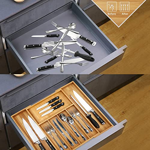 VaeFae Premium Bamboo Drawer Organizer, Expandable Silverware Drawer Organizer, Cutlery Tray with Dividers for Kitchen Utensils (Natural, Large) - color: Natural, size: Large