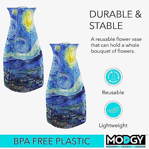 MODGY Expandable Flower Vase, Plastic Decorative Modern Foldable Printed Vases for Centerpieces for Wedding, Dining Table, Home Decor, Living Room, Bathroom, Starry Night, Vincent Van Gogh, 2 Pack - style: 2 Pack
