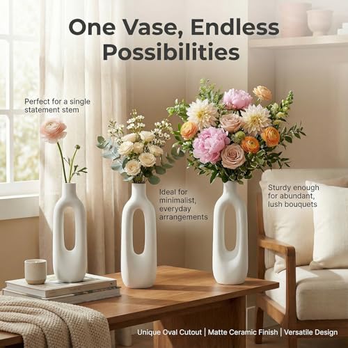 Ceramic Flower Vase Home Decor, 12" Modern Farmhouse Decor, Rustic Small Vase for Centerpieces, Pampas Grass Bud Vases for Living Room Kitchen Office Decorations (Green) - color: Green a