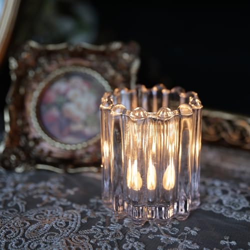 10Pcs Clear Glass Candle Holders - Decorative Ribbed Votive Candle Holders for Warm Glow, Tealight Candle Holder for Wedding Centerpieces Dinner Party Table Decor (for Candles Under 1.8")