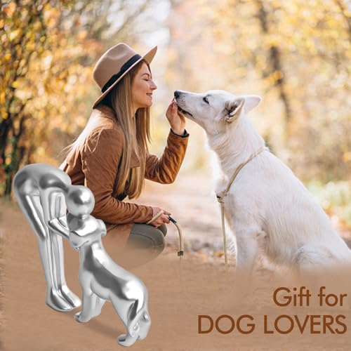 Cute Pet Sculpture Home Decor Man and Dog Statue Decoration for Office、Living Room、Bedroom、Home， Memory Gifts for Dog Lovers (Silver) - color: Silver