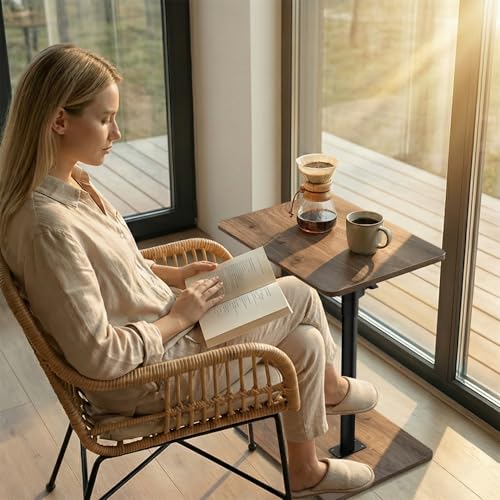 YUHFERA Sofa Armrest Tray Table for Couch - 360 Swivel Height Adjustable C Shaped End Table for Small Spaces, Snack Side Table for Bed or Chair with Phone & Tablet Slot (Gray, Enlarged) - color: Taupe, size: Enlarged