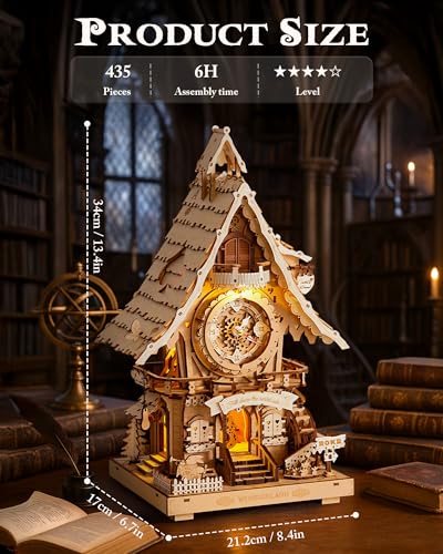 ROKR 3D Wooden Puzzles for Adults,Wooden Cuckoo Clock Model kit,435 Piece 3D Puzzles,Ideal Gift for Adults and Teens