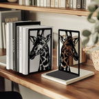 Peacoblue Metal Bookends for Shelves, Modern Decorative Heavy Duty Study Book Ends Stoppers for Office, Desk, Shelf, Room 5.3"x4.3"x7.9" Cast Iron Simple Tall Bookends 1 Pair (Giraffe) - style: Giraffe