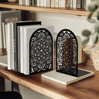 Peacoblue Metal Bookends for Shelves, Modern Decorative Heavy Duty Study Book Ends Stoppers for Office, Desk, Shelf, Room 5.3"x4.3"x7.9" Cast Iron Simple Tall Bookends 1 Pair (Mandala Pattern) - style: Mandala Pattern