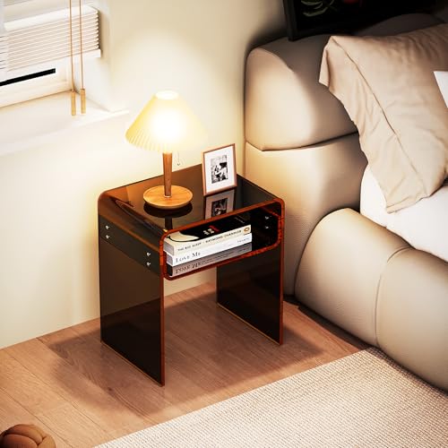 Clear Acrylic End Table 2-Tier Bedside Nightstand for Living Room Bedroom (1, Dark Brown) - color: Dark Brown