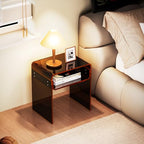 Clear Acrylic End Table 2-Tier Bedside Nightstand for Living Room Bedroom (1, Dark Brown) - color: Dark Brown