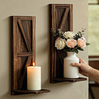 Candle Sconces Set of 2: Farmhouse Wall Candle Holder, Brown Wood Wall Sconces Set of Two,Handmade Wooden Art Decor for Living Room, Dining Room, Bathroom, Bedroom, or Entryway, 15.7"x5"