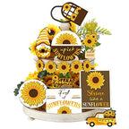 12 Pcs Sunflower Tiered Tray Decor Set Summer Kitchen Decor Tiered Tray Rustic Farmhouse Tier Tray Decor Items Sunflower Gnome Wooden Signs for Sunflower Party Decor Summer Home Decoration - style: Sunflower