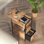 SOOWERY End Table with Charging Station, Narrow Side Table with Flip Top Cabinet and Fabric Drawer, Nightstand Bedside Tables for Small Spaces, Bedroom, Living Room, Rustic Brown - color: Rustic Brown