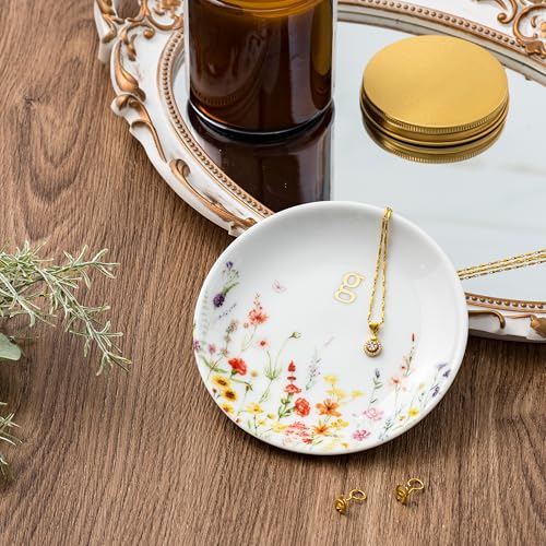 Crisky Initial Jewelry Tray Ring Dish & Gift Box, Ceramic Flower Trinket Dish for Rings Earrings Necklaces Keys, Bridal Shower Engagement Birthday Gift for Women, Friends 4.57" (Gold Foil G - style: Initial G
