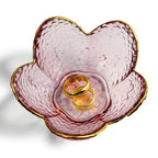 Purple Flower Jewelry Trinket Dish, Glass Ring Holder Tray, Small Trinket Bowl Gifts for Women - color: golden-edged purple