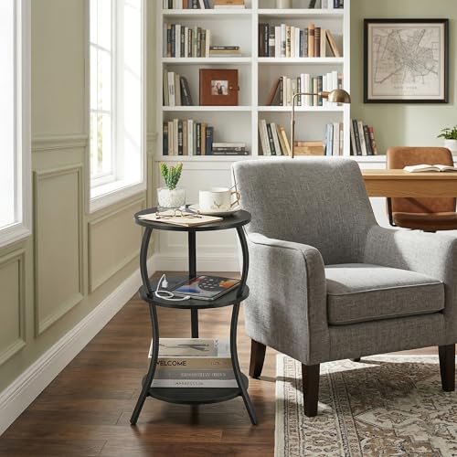 Small Round Side Table with Charging Station, 3-Tier Waist Circular End Table with Storage Shelf, Compact Tea Sofa Side Table Small Spaces, Round Corner Coffee Table for Living Room Bedroon,Black - color: Black, style: USB Charger
