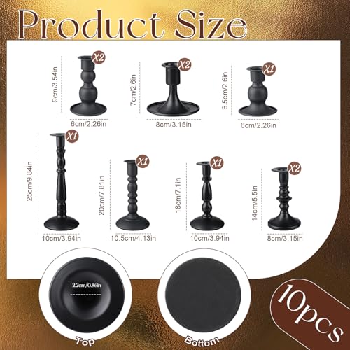 Mumufy Matte Candlestick Holders, Metal Wedding Taper Candle Holders Vintage Candles Stand Set, Candle Stick Decor for Mantel Table Centerpiece Wedding Dining Table Decor Mantelpiece(Black,10 Pcs) - color: Black