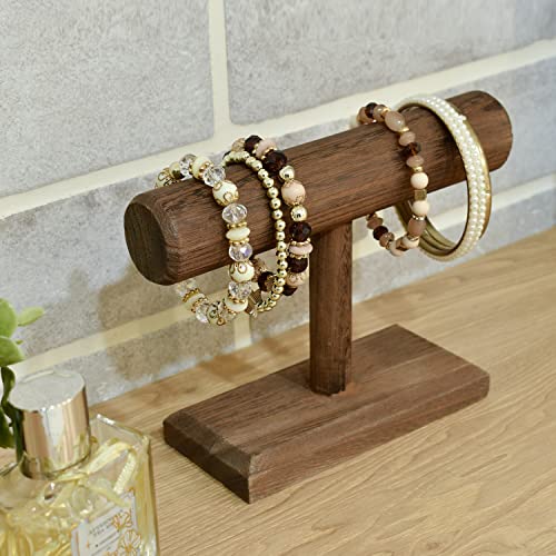 Ikee Design Antique Wooden Display Jewelry Accessory Stand, Bracelet Scrunchie Holder Display for Store, Showcase and Home, Brown Color, 7.9 W x 2.9 D x 5.5 H in