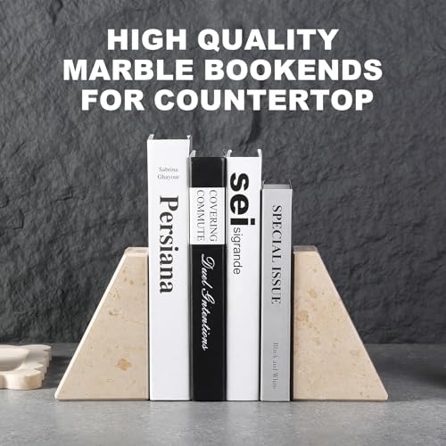 Karibiber Marble Bookends for Heavy Books, Decorative Book Ends for Shelves, Beige Stone Durable and Heavy-Duty Book Ends for Hardback Books & CDS, Unique Book Stopper & Holder, Set of 2 - color: Jura Beige