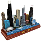 Chicago Skyline Tabletop Sculpture – Rectangular Base City Scene Featuring The Bean, Navy Pier Ferris Wheel & River Boat | Windy City Souvenir Home or Office Décor