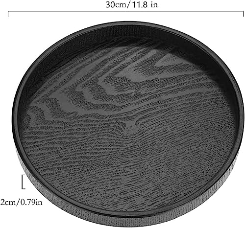 River Round Wood Serving Tray, Solid Wooden Decorative Tray Non-Slip Tea Coffee Table Tray Snack Plate Food Meals Serving Tray with Raised Edges for Home Decor Kitchen Restaurant(11.8inch/30cm, Black) - size: 11.8"