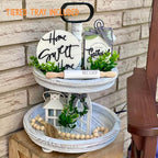 Houmury Set of 17 Farmhouse Tiered Tray with 1 Lantern Artificial Plant& Cutting Board Sign for Rustic Home Sweet Home Kitchen Decor Tier Tray Decor Set
