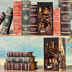 TOYQI Book Nook Kit, Book Nook Kits for Adults, DIY Miniature Dollhouse Kit 3D Wooden Puzzle Booknook Bookend with LED Light - style: Voyage Memories