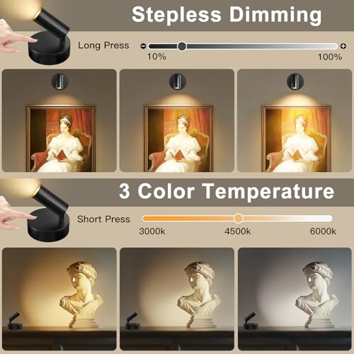 Kimjo Spot Lights Indoor, 4000mAh Rechargeable Battery LED Spotlight Indoor with Remote, Wireless Picture Lights with Timer Dimmable, Uplighting for Plant, Wall Art Display (2 Pack) - color: Black-1