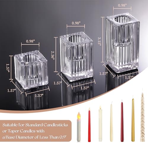 LETINE 12pcs Vertical Stripe Glass Candlestick Holders - Chic Taper Candle Sticks Holder Set for Elegant Dining & Home Decor - Ideal for Wedding Centerpieces, Parties, and Celebrations - color: Clear