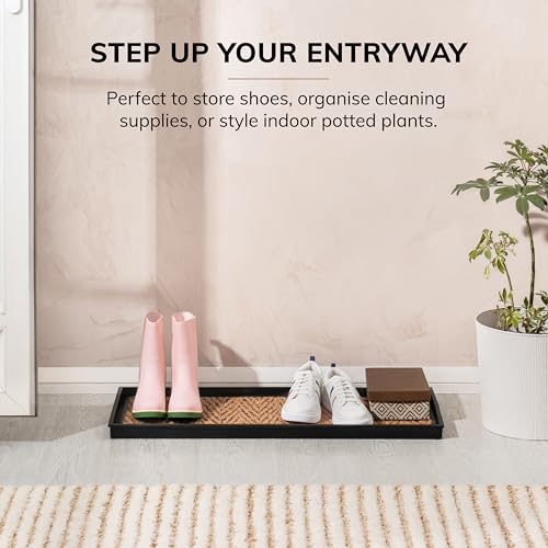 Anji Mountain Heavy Duty Waterproof Rubber Shoe Storage Mat Organizer/Boot Storage Tray Multi Use For Entryway with Coir, Tan and Black Insert , Fits 3 Pair (34.5" Wide) - color: Tan and Black, size: 34" x 14" x 1.5"