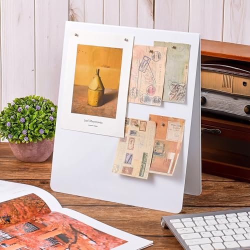 Leinuosen 1 Pcs 12 x 10 Inch Magnetic Bulletin Board Metal Magnet Board Magnet Display Stand for Tabletop Desktop Home Kitchen Office Decor (White) - color: White, size: 12 x 10 Inch