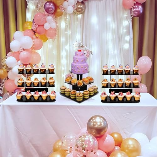 3 Tier Corner Retail Display Stand Portable Product Shelves, Black Store Retail Display Stand, Cupcake Stand, Candle Tumbler Display Rack for Craft Shows, Trade Shows, Farmers Market