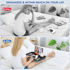 Lap Tray with Cushion Plastic Lap Desk with Cushion 15.5”Large Breakfast in Bed Tray with Removable Cushion & Cup/Phone Holder, Lap Table with Laptop Pocket for Couch TV Adults Eating Gaming Black