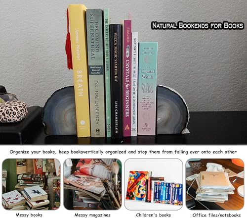 AMOYSTONE Unique Agate Stone Bookends, Heavy-Duty Book Ends for Heavy Books, Quartz Crystal Book Stopper, Natural Brown/Gray, 4-6 LBS, Perfect for Office and Studyroom Decor - color: Natural, size: 4-6 Pounds