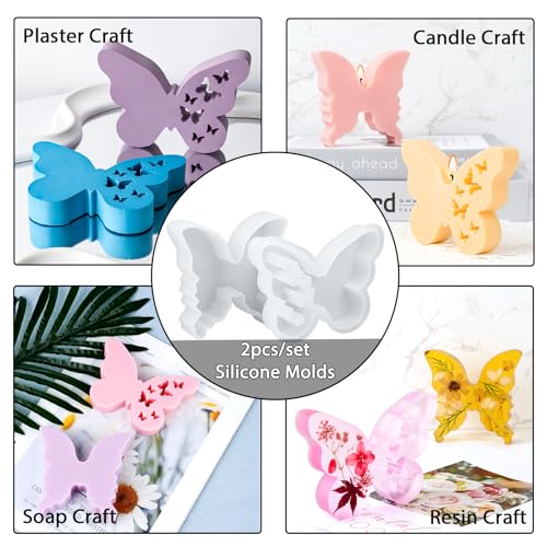 Butterfly Epoxy Resin Molds 2 Pack Butterflies Silicone Mold for Candle Making DIY Soap Resin Casting Art Crafts Mould Home Wedding Decoration Paperweight Craft Gift Concrete Cement Plaster Moulds - color: 2pcs Small Butterfly Molds