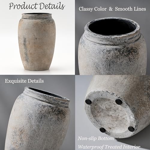PORCER 8.2 Inch Ceramic Vase, Terracotta Rustic Vase Farmhouse Decorative Vase Boho Decor, Ceramic Vases for Home Decor, Living Room, Entryway, Floor, Holiday Wedding Christmas New Year Gifts - Gray - color: Gray- 8.2"