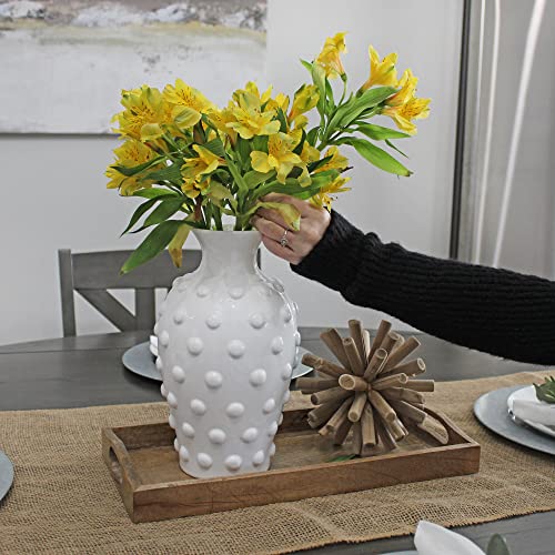 AuldHome Vintage White Hobnail Ceramic Vase, 11 inches tall, 5.4 inch diameter