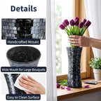 Cididu Mosaic Flower Vase, 11.6 inch Glass Black Vases for Centerpieces, Handmade Modern Decorative Tall Vase, Glitter Mosaic Vases for Home Decor Wedding Flower Arrangeme Birthday