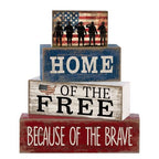 4 Pcs Patriotic Memorial Day Decorations 4th of July Tabletop Decorations Red White Blue Table Centerpieces Fourth of July Wooden Sign for Office Tiered Tray Home Shelf 250th Anniversary - style: Memorial Day