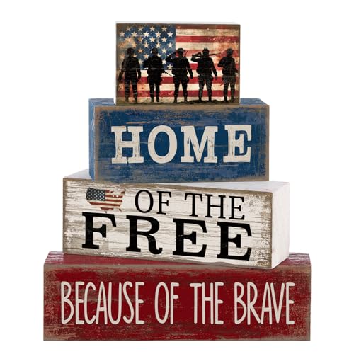 4 Pcs Patriotic Memorial Day Decorations 4th of July Tabletop Decorations Red White Blue Table Centerpieces Fourth of July Wooden Sign for Office Tiered Tray Home Shelf 250th Anniversary - style: Memorial Day