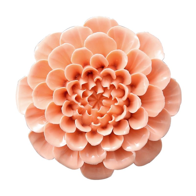 Ceramic Flower Wall Art, Artificial 3D Handmade Porcelain Flower Wall Hanging Sculpture Decor for Home Office (Orange Pink, Paeonia Lactiflora, 2.95") - color: Orange Pink,Paeonia lactiflora，2.95"