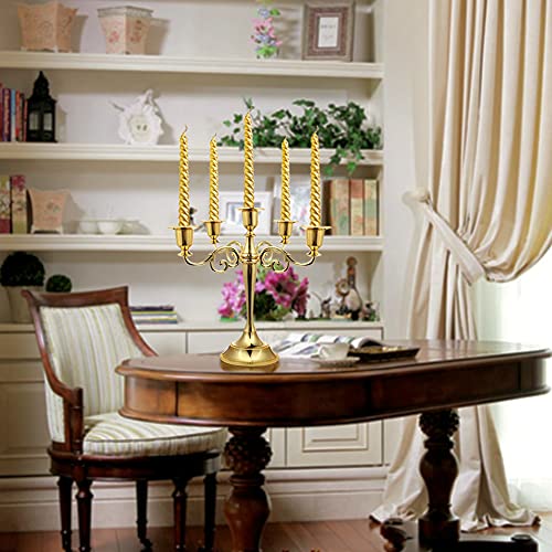 5-Candle Metal Candelabra 10.2 Inch Tall Candlestick Candle Holders for Home Decor Wedding Christmas Church Halloween Party, Gold - color: Gold-regular