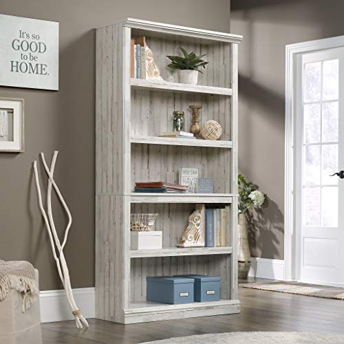 Sauder 5 Tier Book Shelf Wooden Bookcase Multipurpose Bookshelf for Home Office, Living Room, in White Plank - color: White Plank