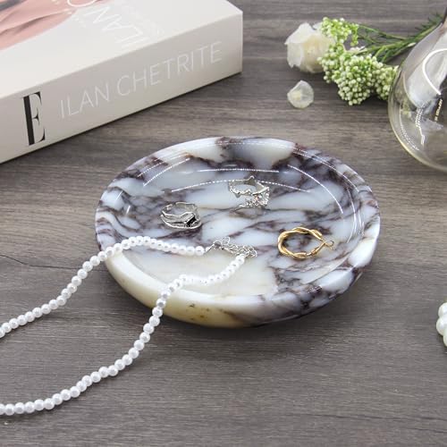 Small Natural Marble Jewelry Tray Key Plate Holder Dish Trinket Decor Catch All Bowl for Ring Earring Stone Gift for Women Daugther,Calacatta Viola,5.5" - color: Calacatta Viola