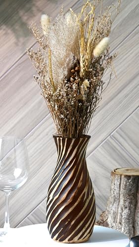 AeraVida Hand-Carved Spiral Stripes Mango Wood Vase for Dried Flowers | 8 inch | Classic Flower Vase