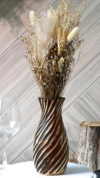 AeraVida Hand-Carved Spiral Stripes Mango Wood Vase for Dried Flowers | 8 inch | Classic Flower Vase