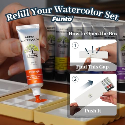 Funto Watercolor Paint, 12-Color Tube Refills – 8 ML Each, Professional Water Color Tubes for Travel, Painting & Creative Projects – Watercolors Painting Supplies for Artists, Beginners, Lovers - style: Tube Set