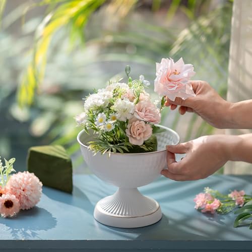 Sziqiqi Urn Vases for Wedding Centrepiece - 6in High White Metal Vase Set of 10 Small Vintage Flower Arrangement Pots for Table Centrepieces Elegant Hammered Vase for Christmas Anniversary Party - color: White, size: 5.9in - 10 Pc