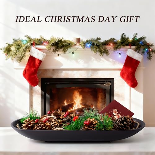 LIN CHUAN Large Decorative Bowl for Home Decor - Long Dough Bowl with Anti Slip Base for Table Centerpieces - Black Minimalist Design Dough Decor Bowl for Coffee Table, Dining Table Centerpiece - color: Black, size: Large