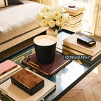 Preston Lane Mayfair Decorative Tray – Vegan Leather with Woven Texture, Brushed Brass Handles – Serving, Dresser & Coffee Table Tray, Espresso - color: Espresso