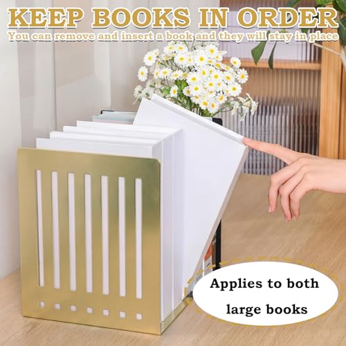 4 Pcs 10 Inch Heavy Duty Bookends Non-Skid Base Large Heavy Duty Book Ends Stopper for Office Books Vinyl Records Shelves Binders (Gold) - color: Gold, size: 10 Inch