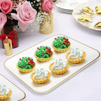 R-kay 3 Pack Plastic Serving Trays for Party - White and Gold Tray 8 by 11 in Heavy Duty Dessert Food Rectangular Premium Platters - color: White and Gold Rim