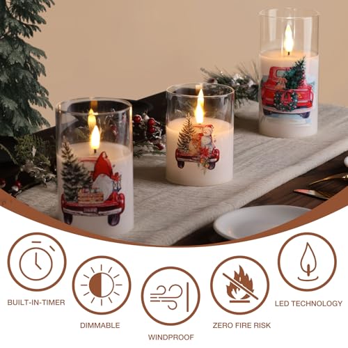 Eywamage Christmas Glass Flameless Candles with Remote, Flickering LED Pillar Candles Holiday Table Decor Gift Set of 3 - color: Red Truck